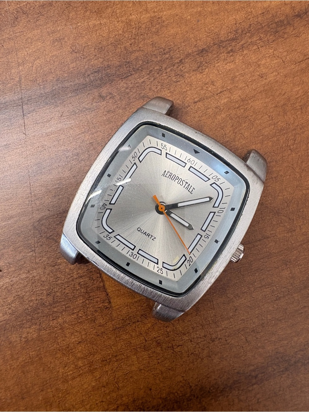 Aeropostale Silver Dial Watch with Brown Strap and Orange Second Hand